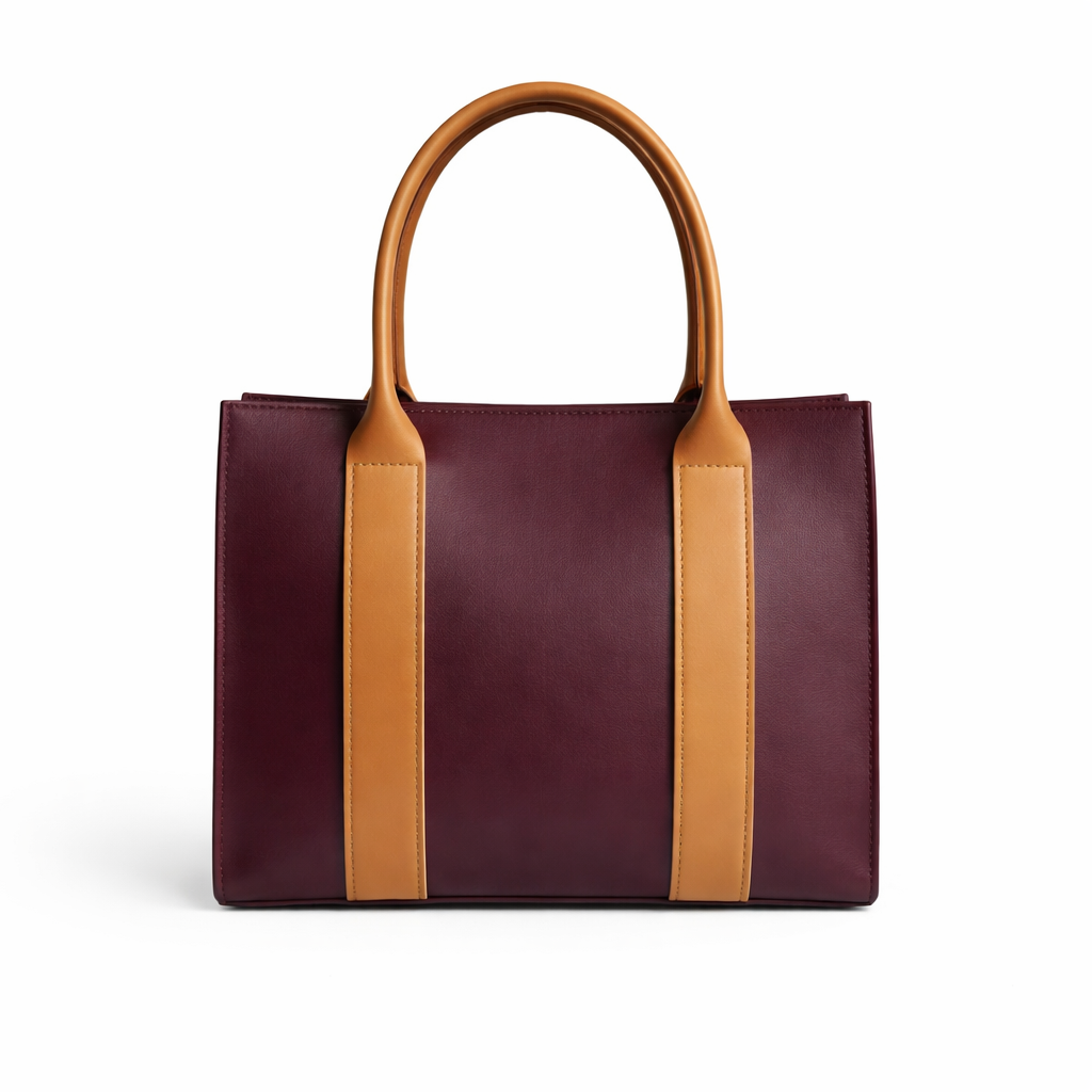Burgundy Handbag With Tan Straps