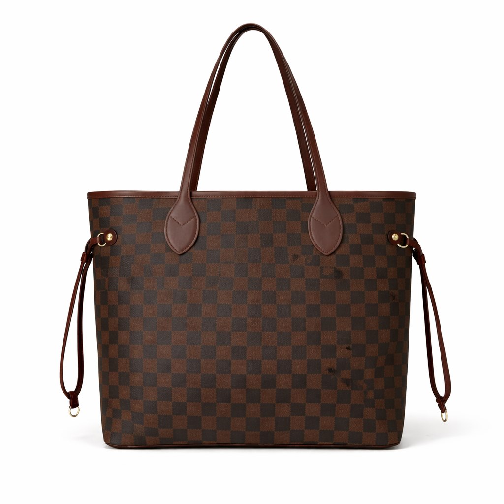 Classic Brown Checkered Tote Bag
