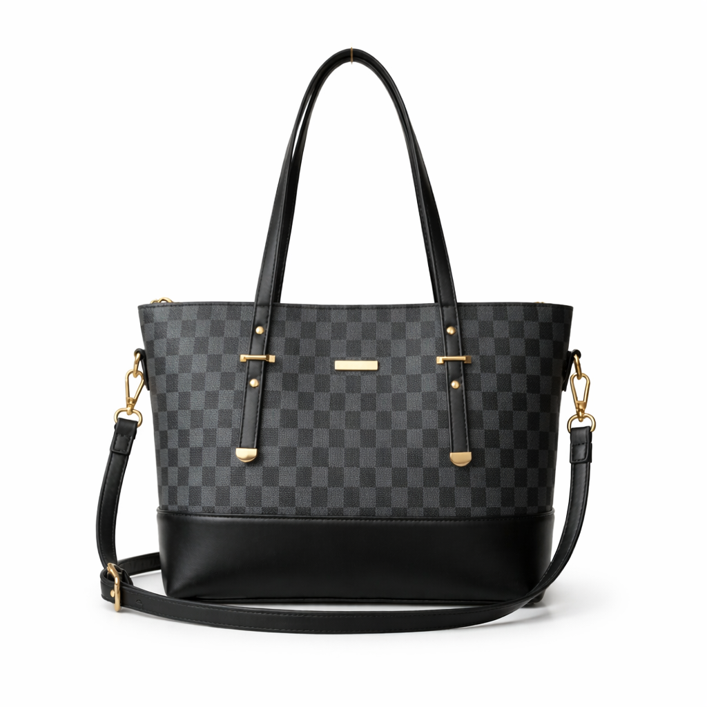 Checkered Tote Shoulder Bag Black