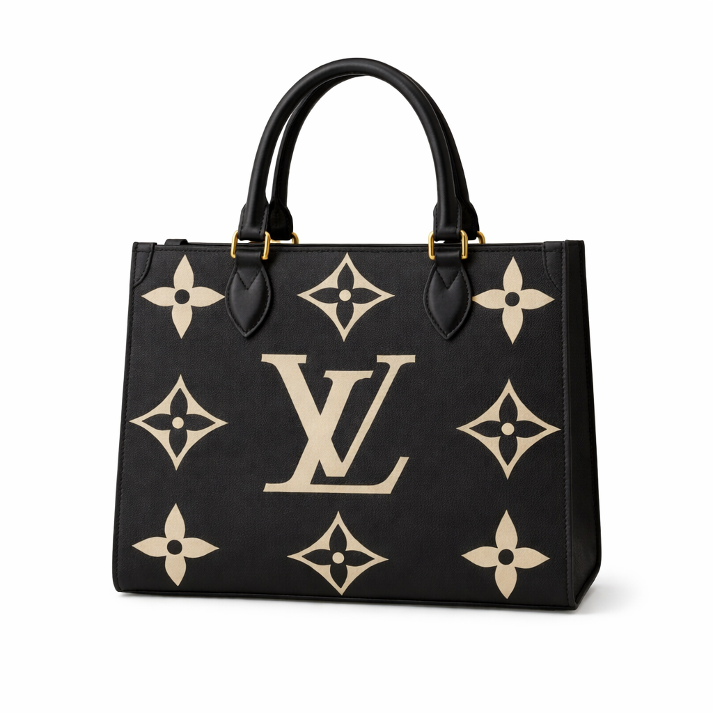 LV Tote Handbag Black & Beige